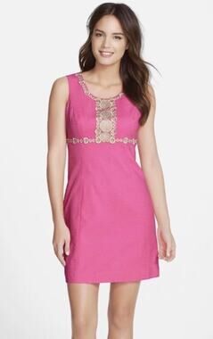Lilly Pulitzer Dress Sleeveless Pink Gold Rosie Preppy Beachy Club Resort Size 0